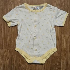 Vintage Baby Connections Short Sleeve Yellow Trim Bodysuit Size 3 to 6 Months